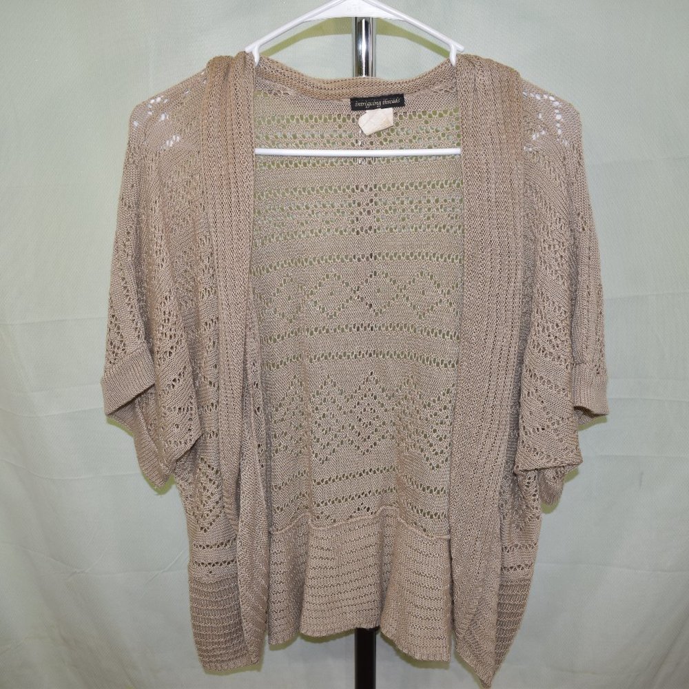 Intriguing Threads Acrylic Cardigan Beige 2X Short Sleeve